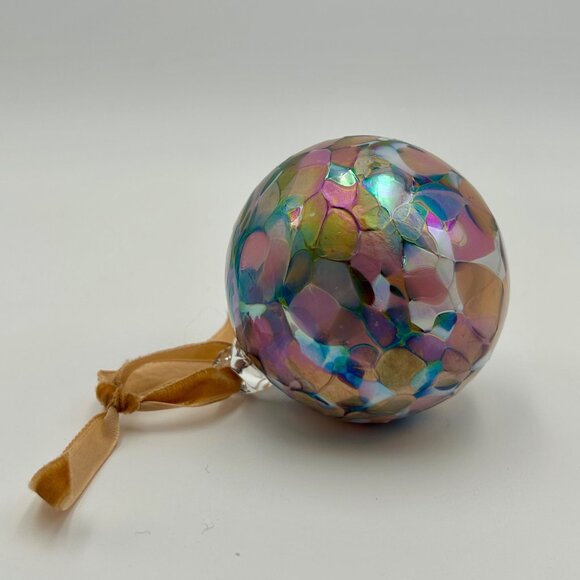 Handcrafted Iridescent Glass Ornament With Velvet Ribbon | Glass Eye Studios Blu - Picture 7 of 7